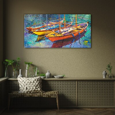 Foto auf glas Bunte Boote auf ruhigem Wasser