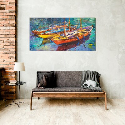 Foto auf glas Bunte Boote auf ruhigem Wasser