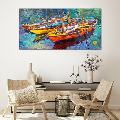 Foto auf glas Bunte Boote auf ruhigem Wasser