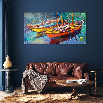 Foto auf glas Bunte Boote auf ruhigem Wasser