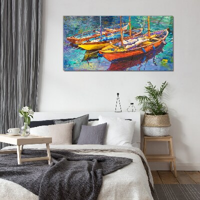 Foto auf glas Bunte Boote auf ruhigem Wasser