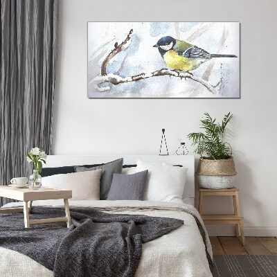 Glasbild Wintersänger auf einem Ast