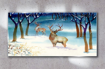 Glasbild Winterlandschaft mit einem Hirsch