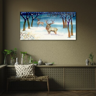 Glasbild Winterlandschaft mit einem Hirsch