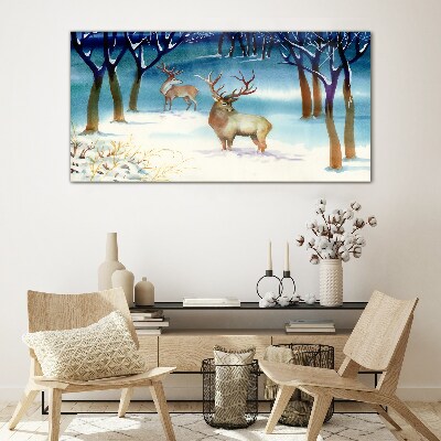 Glasbild Winterlandschaft mit einem Hirsch