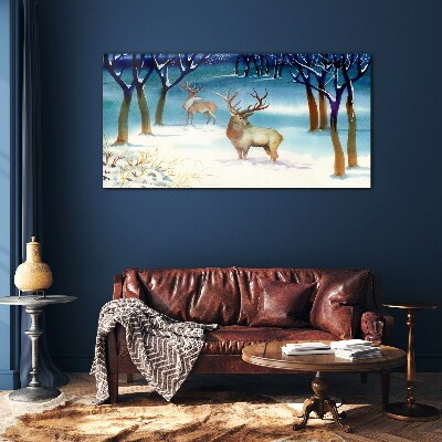 Glasbild Winterlandschaft mit einem Hirsch