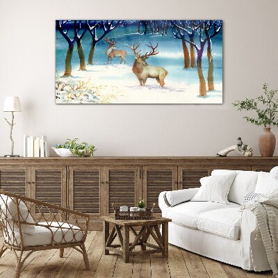 Glasbild Winterlandschaft mit einem Hirsch