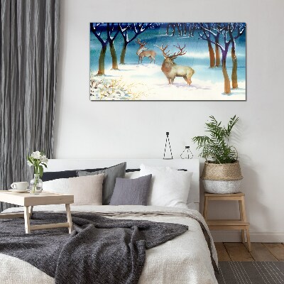 Glasbild Winterlandschaft mit einem Hirsch