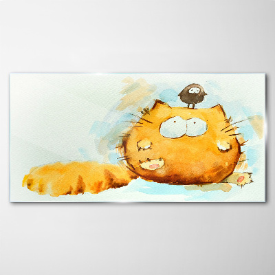 Glasbild Katze mit Vogel