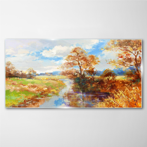 Glasbild Herbstlandschaft am Fluss