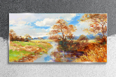Glasbild Herbstlandschaft am Fluss