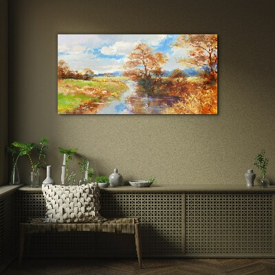Glasbild Herbstlandschaft am Fluss