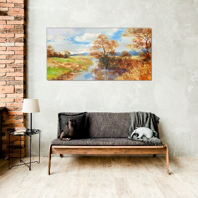 Glasbild Herbstlandschaft am Fluss