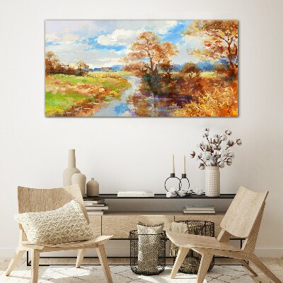 Glasbild Herbstlandschaft am Fluss
