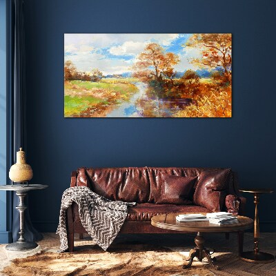 Glasbild Herbstlandschaft am Fluss