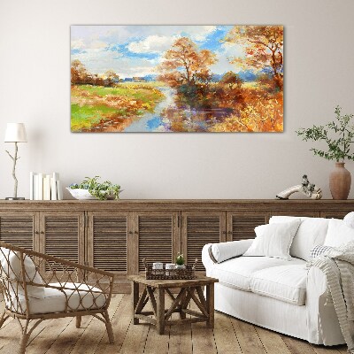 Glasbild Herbstlandschaft am Fluss