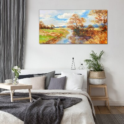 Glasbild Herbstlandschaft am Fluss