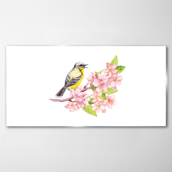 Bild auf glas Vogel auf einem Zweig mit Blumen