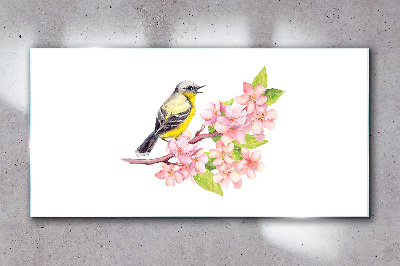 Bild auf glas Vogel auf einem Zweig mit Blumen