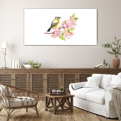 Bild auf glas Vogel auf einem Zweig mit Blumen