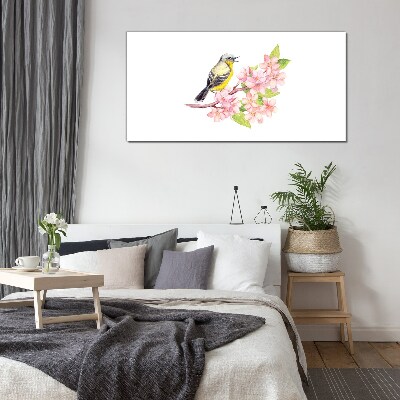 Bild auf glas Vogel auf einem Zweig mit Blumen