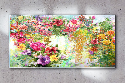 Glasbild Ein Blumenparadies in Pastellfarben
