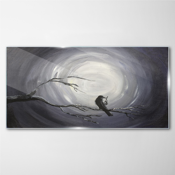 Glasbild Ein einsamer Vogel auf einem Ast