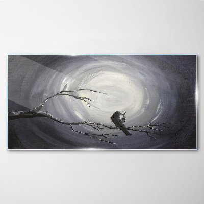 Glasbild Ein einsamer Vogel auf einem Ast