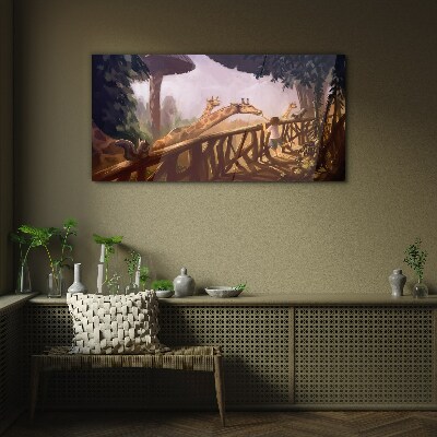 Glasbild Begegnung mit Giraffen im Zoo
