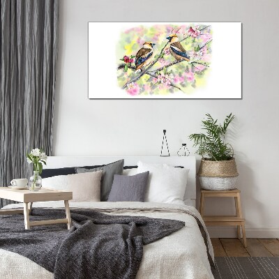 Foto auf glas Vögel auf einem Zweig mit Blumen