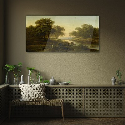 Glasbild Landschaft Fluss Wald Natur