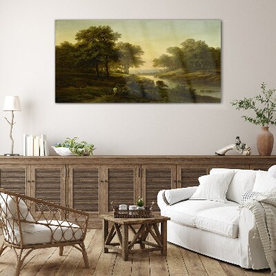 Glasbild Eine friedliche ländliche Landschaft