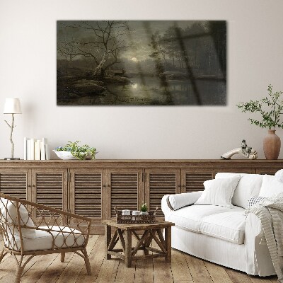 Glasbild Nachtlandschaft mit einem Hirsch