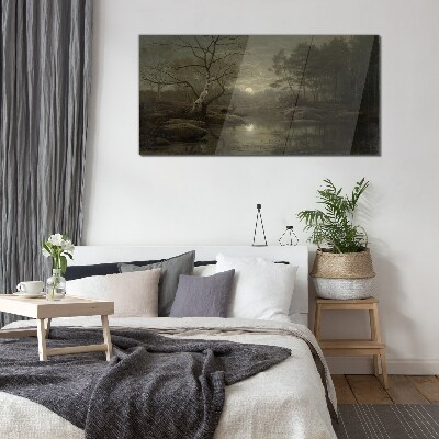 Glasbild Nachtlandschaft mit einem Hirsch