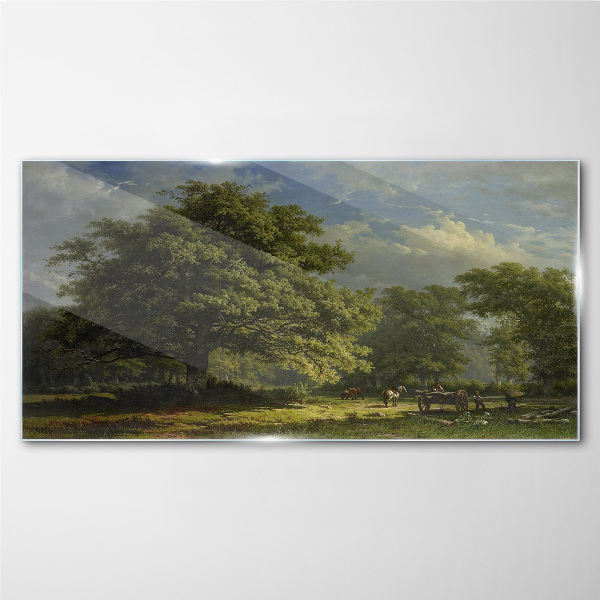 Glas bild Eine friedliche Landschaft mit einem Baum