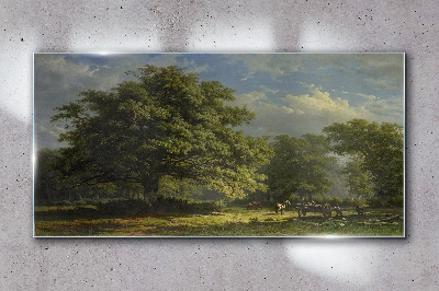 Glas bild Eine friedliche Landschaft mit einem Baum