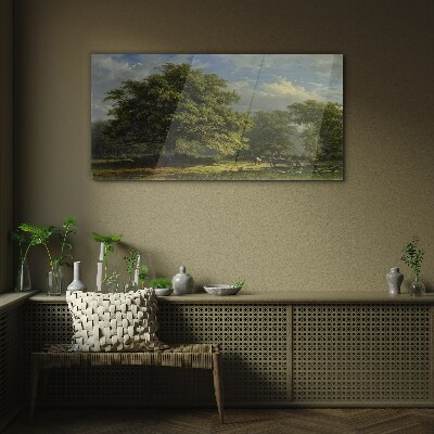 Glas bild Eine friedliche Landschaft mit einem Baum