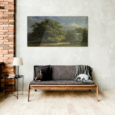 Glas bild Eine friedliche Landschaft mit einem Baum