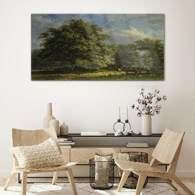 Glas bild Eine friedliche Landschaft mit einem Baum