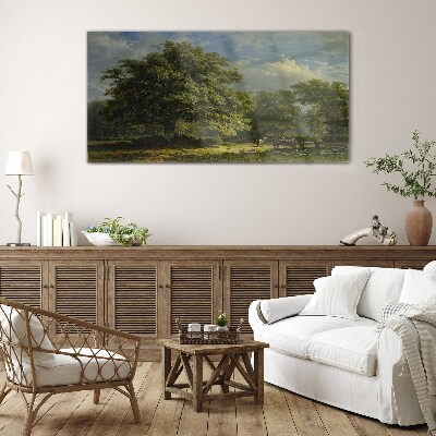 Glas bild Eine friedliche Landschaft mit einem Baum