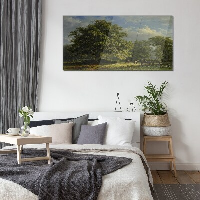 Glas bild Eine friedliche Landschaft mit einem Baum