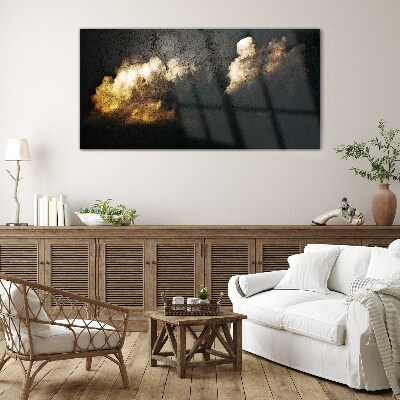 Glasbild Goldene Wolken auf dunklem Hintergrund