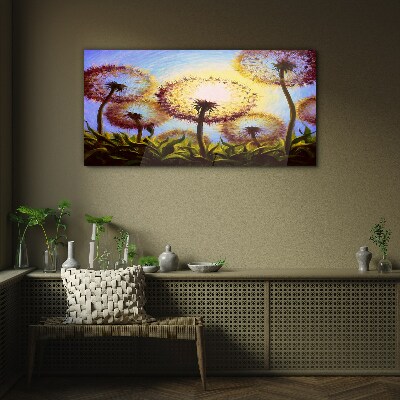 Glasbild Goldener Löwenzahn im Sonnenlicht
