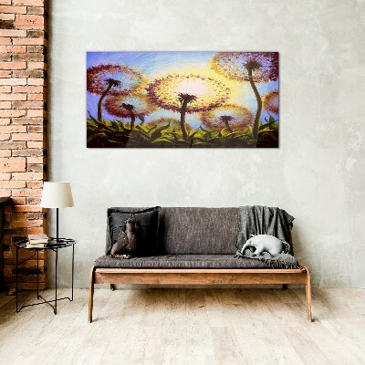 Glasbild Goldener Löwenzahn im Sonnenlicht