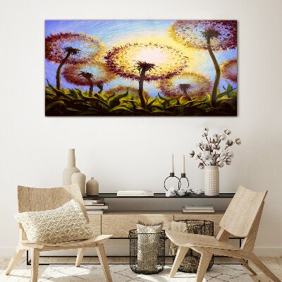 Glasbild Goldener Löwenzahn im Sonnenlicht