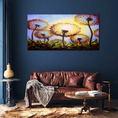 Glasbild Goldener Löwenzahn im Sonnenlicht