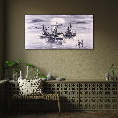 Glas bild Ein ruhiger Hafen bei Sonnenuntergang