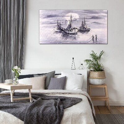 Glas bild Ein ruhiger Hafen bei Sonnenuntergang