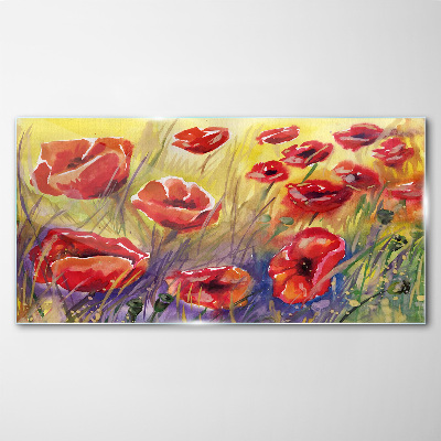 Glasbild Rote Mohnblumen gegen die Sonne