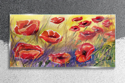 Glasbild Rote Mohnblumen gegen die Sonne